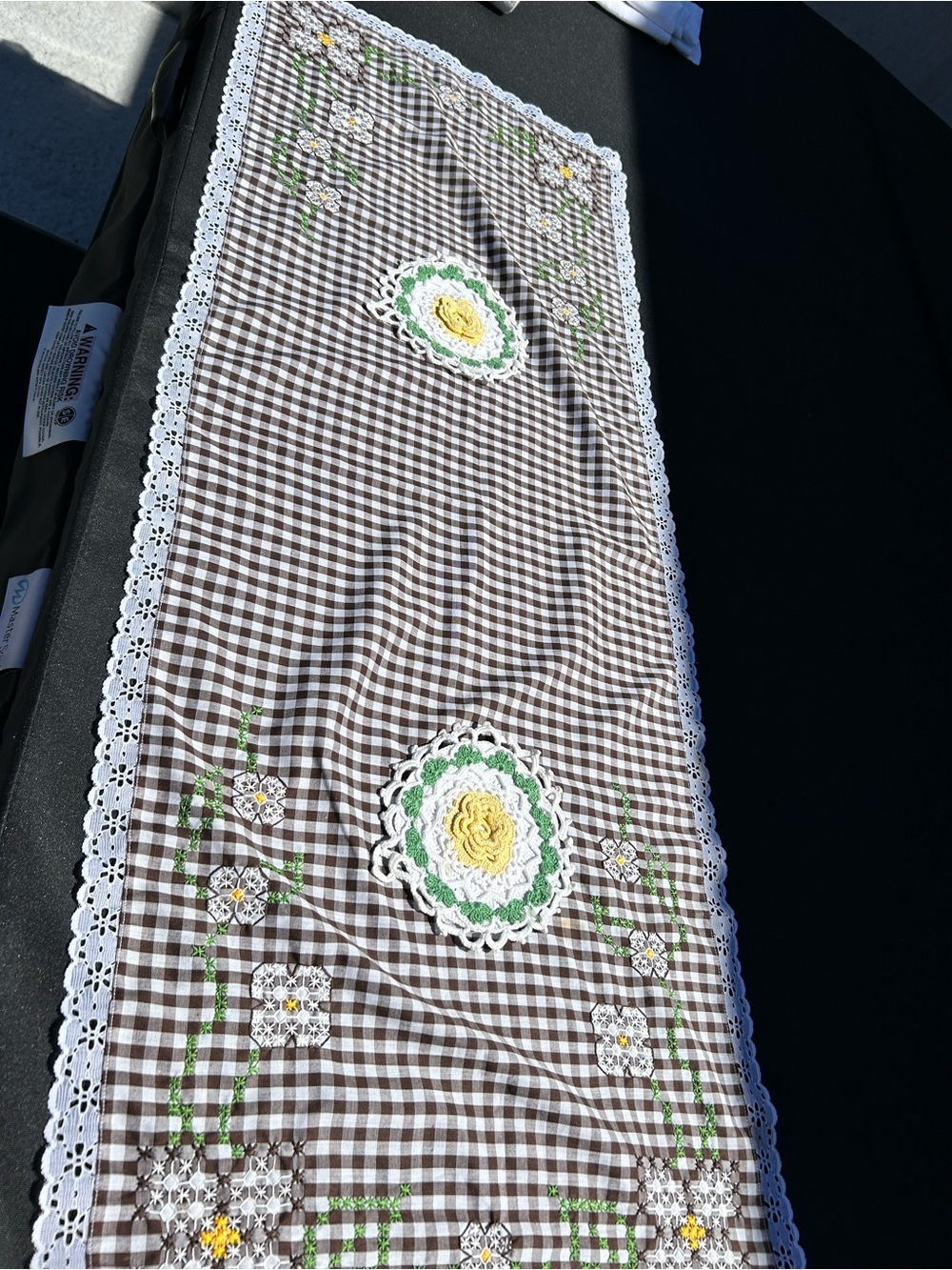 4/$100 Brown Gingham Floral Embroidered Skirt with Lace Trim